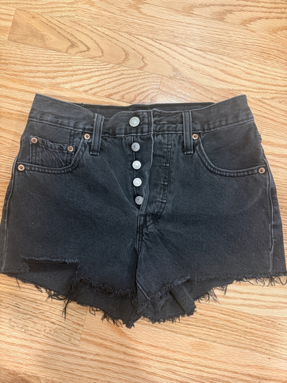 Levi’s 501 Highwaist Black Denim Shorts with Button Fly